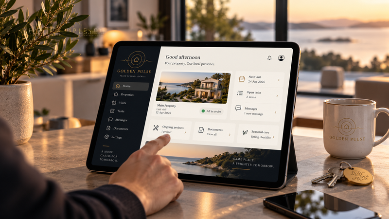 Golden Pulse fastighetsöversikt på en surfplatta